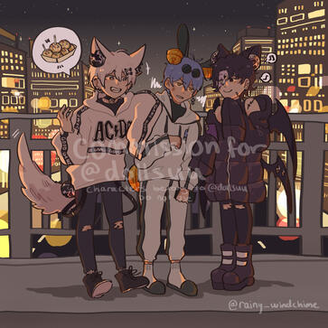 Commission for @Dollsuu - three characters + complex background