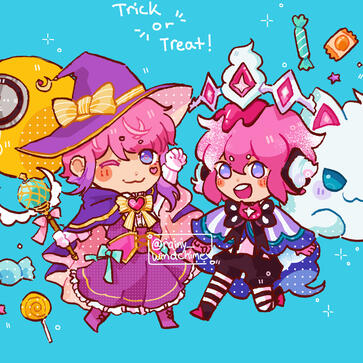 Ramuda and Strawberry Crepe cookie chibis - two characters + complex additions